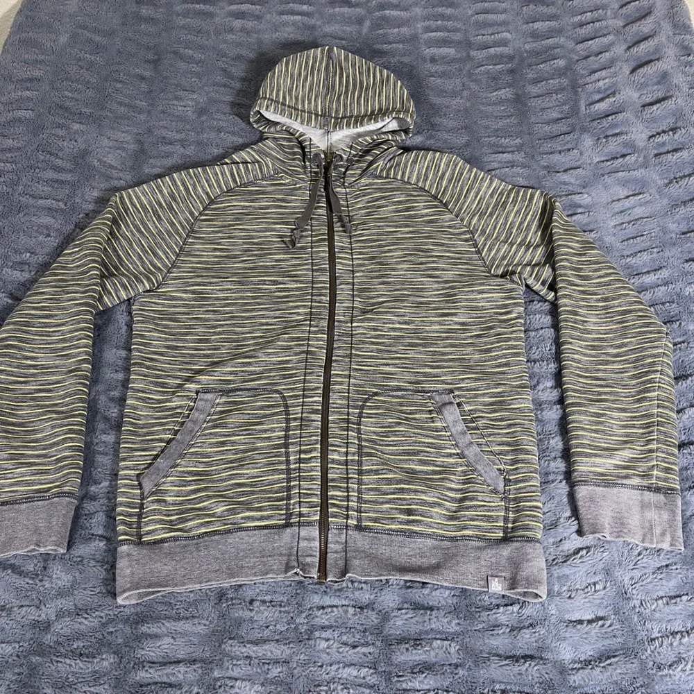 The North Face Mens Medium Gray Yellow Striped Full Zip Cotton Hoodie AP438